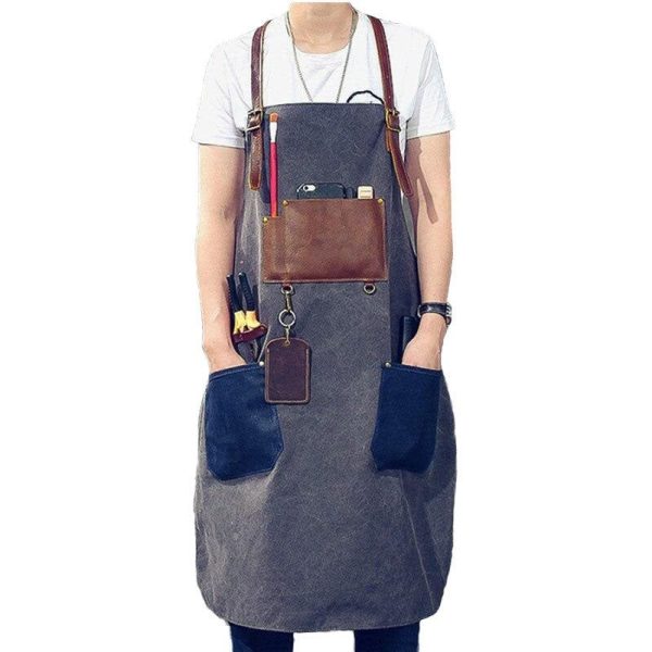 tablier en jean et cuir
