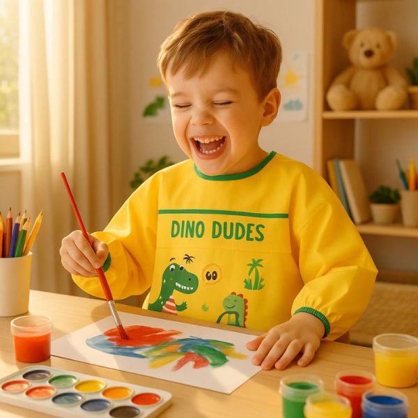 tablier maternelle jaune dino