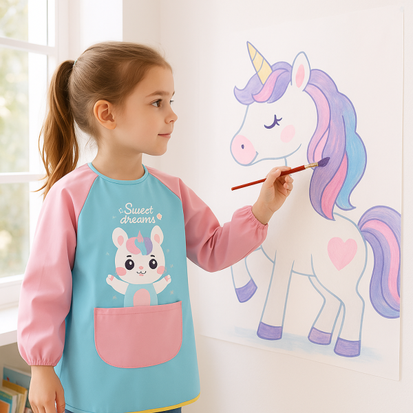 tablier enfant école rose licorne